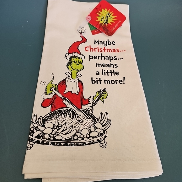 The Grinch Dr. Seuss Maybe Christmas Perhaps Means A Little Bit More Dish Towel - Picture 1 of 8